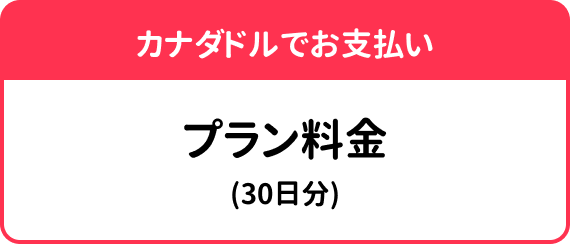 カナダドル払い対応・30日分プラン料金の案内カード