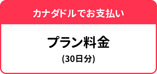 カナダドル払い対応・30日分プラン料金の案内カード